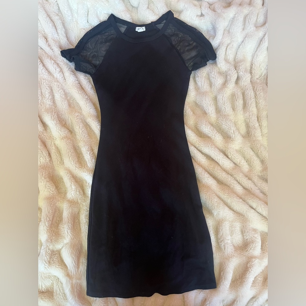 Garage black bodycon mini t-shirt dress with mesh sleeves